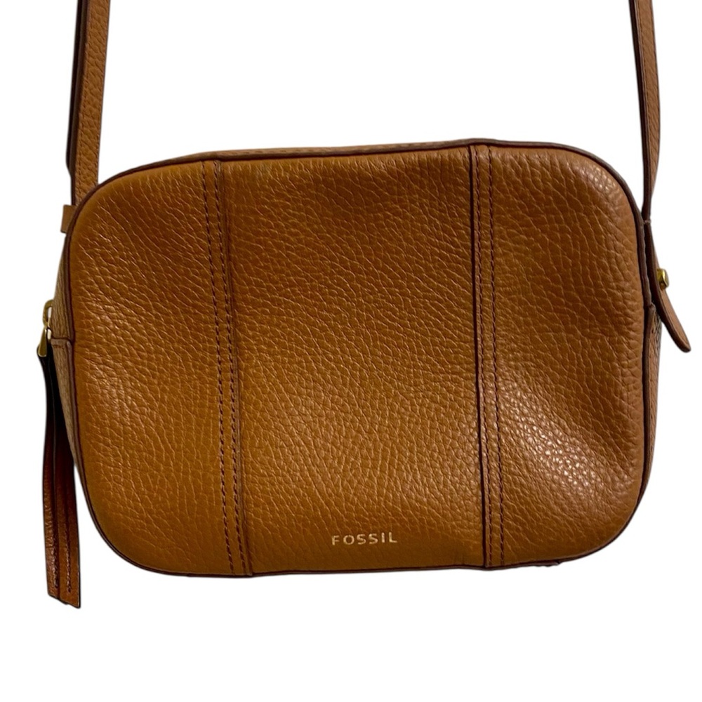 FOSSIL WARM BROWN PEBBLED LEATHER CROSSBODY BAG ADJUSTABLE STRAP EXCELLENT NICE!